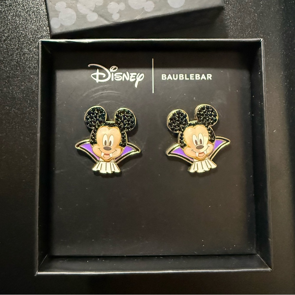 BaubleBar Disney Mickey Vampire Earrings with Black Rhinestones NWT NIB